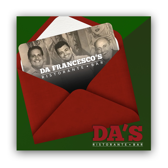 A Da Francesco's gift card tucked into a red envelope
