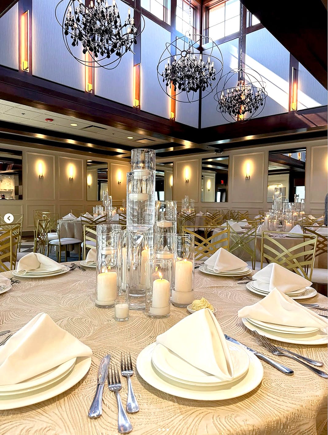 Elegant table settings under warm lighting in the dining room