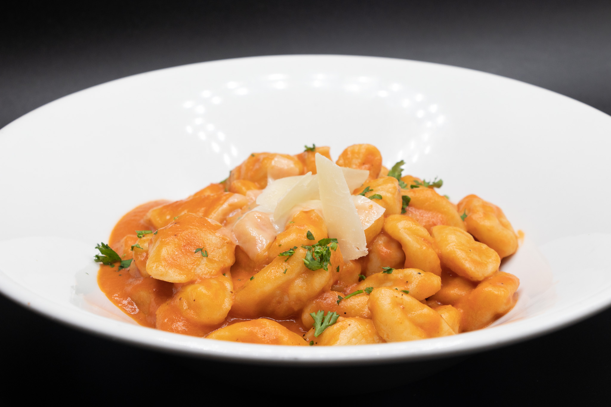 Homemade gnocchi in a creamy palomino sauce